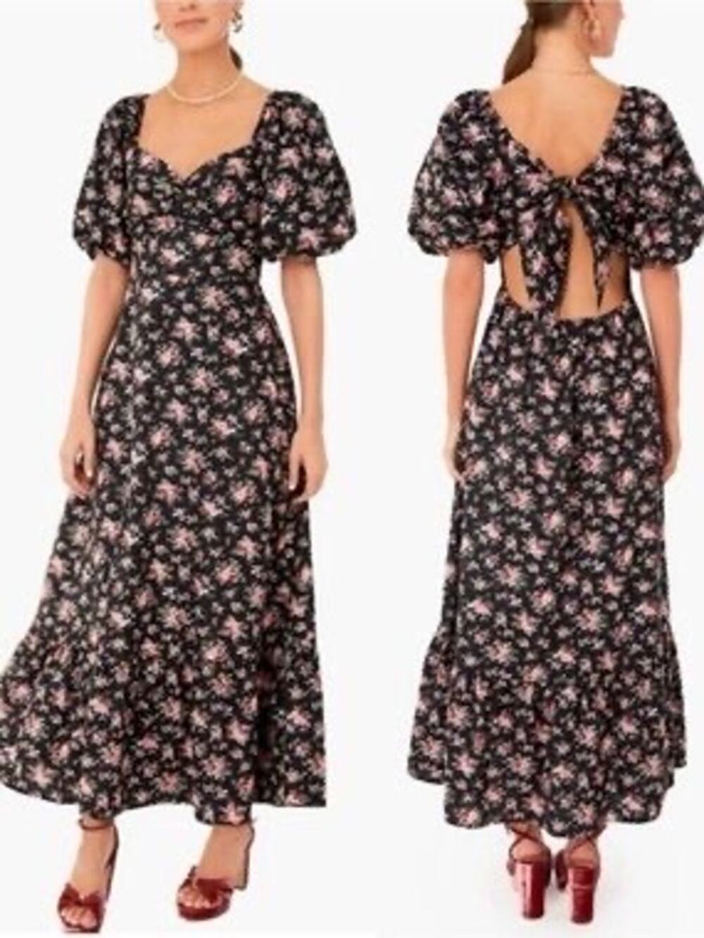 Tuckernuck Hyacinth House Black & Pink Floral Seaport Dress Size L